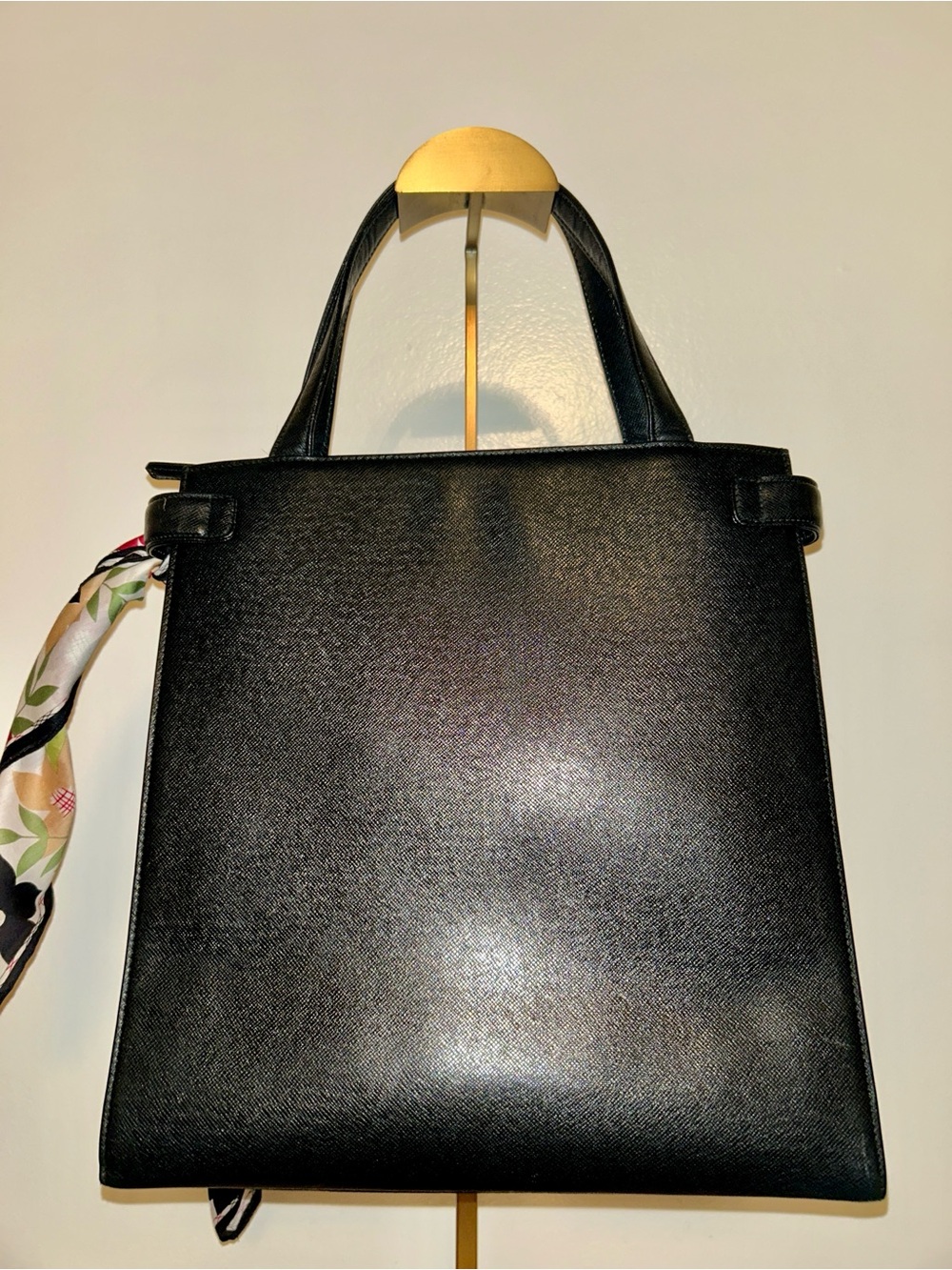 Burberry London LTD Black Leather Belted Tote Bag with Burberry Handkerchief - Picture 2 of 13